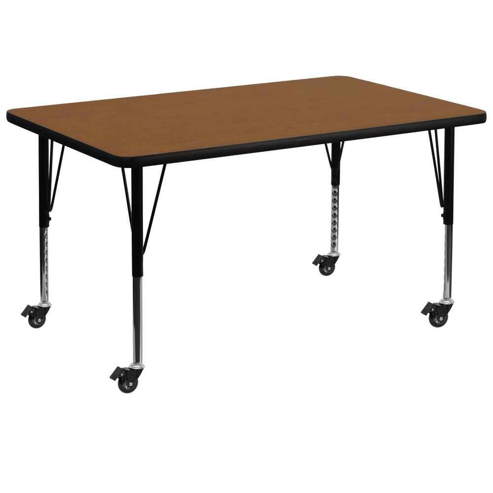 36-W x 72-L Rectangular Oak HP Laminate Activity Table - Short Legs, Height Adjustable
