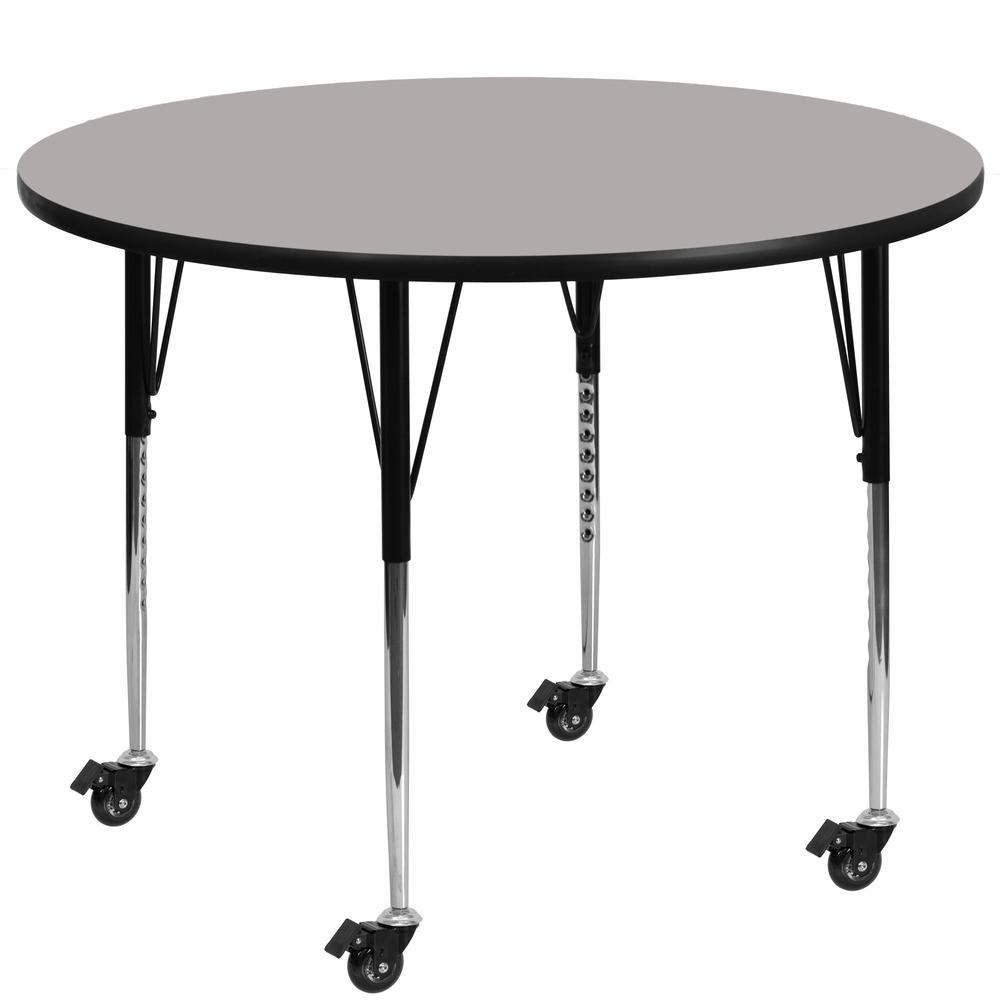 Mobile 42- Round Grey HP Laminate Activity Table - Standard Height Adjustable Legs