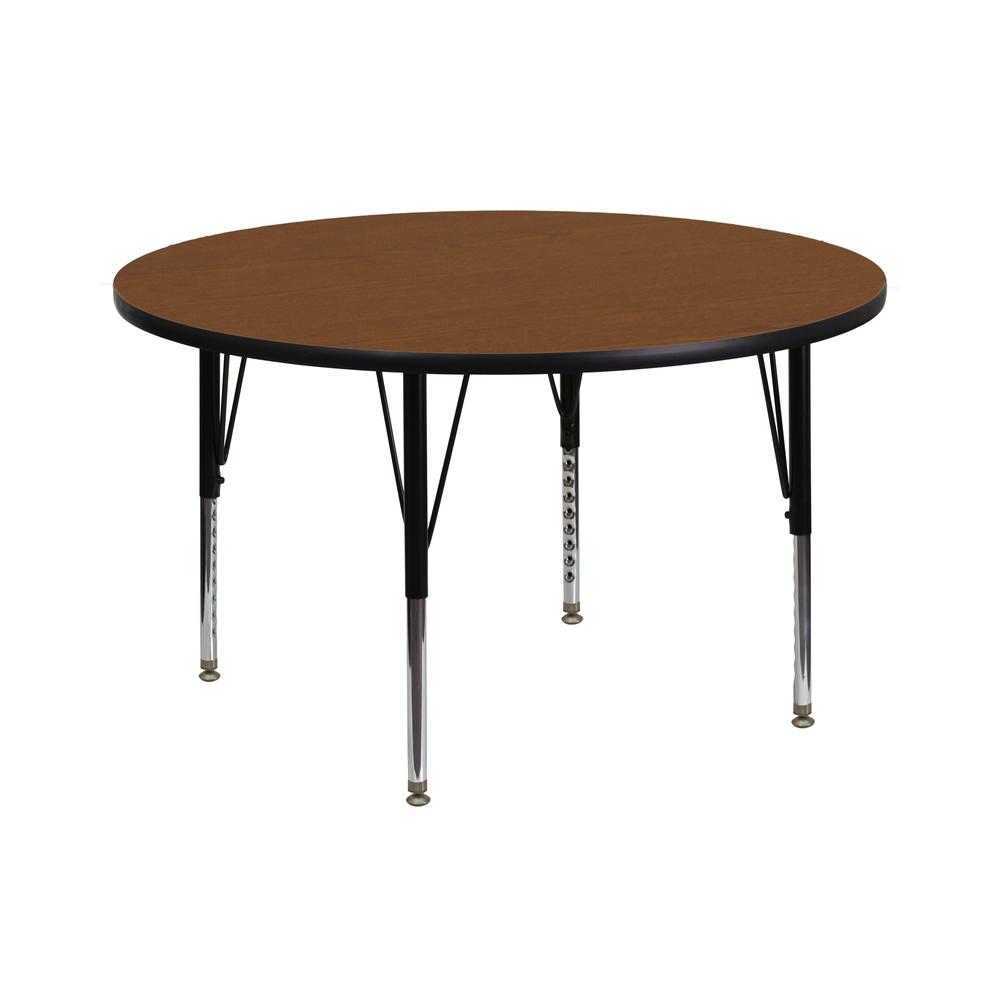42'' Round Oak Activity Table - Height Adjustable Legs