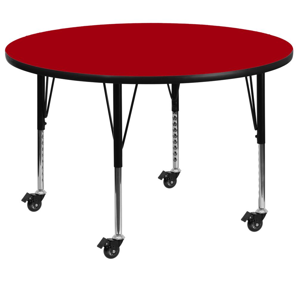 42- Round Red Thermal Laminate Activity Table - Adjustable Height, Short Legs