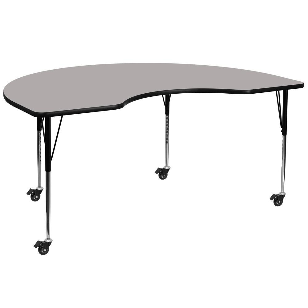 48-W x 72-L Kidney Grey HP Laminate Activity Table - Standard Height Adjustable Legs for Mobile Use