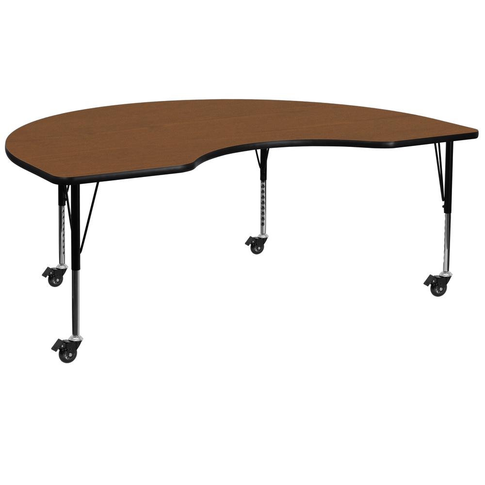 48-W x 72-L Kidney Oak HP Laminate Activity Table - Height Adjustable Short Legs for Mobile Use