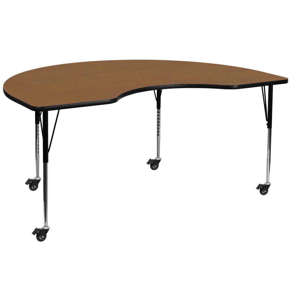 48-W x 72-L Kidney Oak Thermal Laminate Activity Table - Standard Height Adjustable Legs for Mobile Use