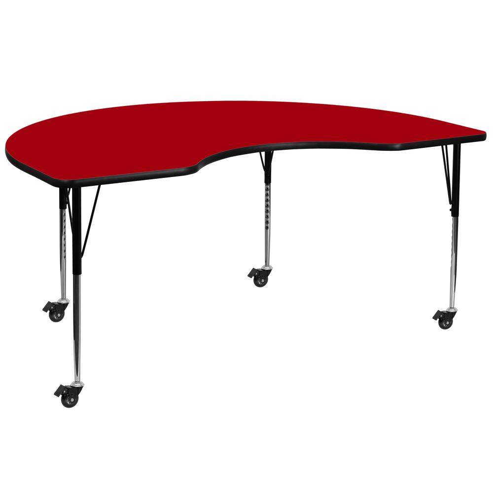 48-W x 72-L Kidney Red Thermal Laminate Activity Table - Standard Height Adjustable Legs for Mobile Use