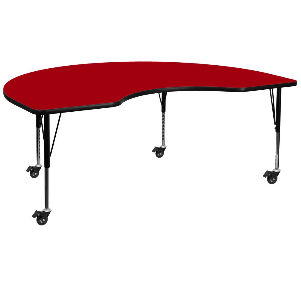 48-W x 72-L Kidney Red Thermal Laminate Activity Table - Adjustable Height, Short Legs