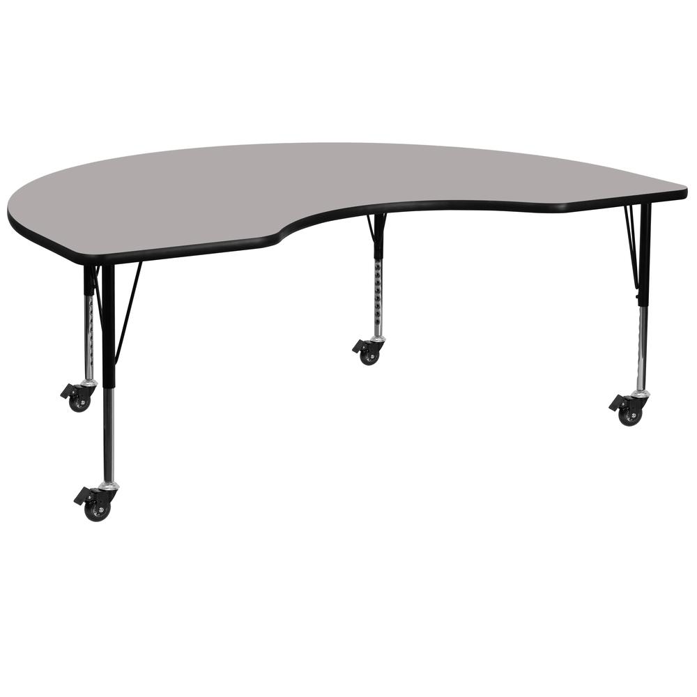 48-W x 96-L Kidney Grey HP Laminate Activity Table - Height Adjustable Short Legs for Mobile Use