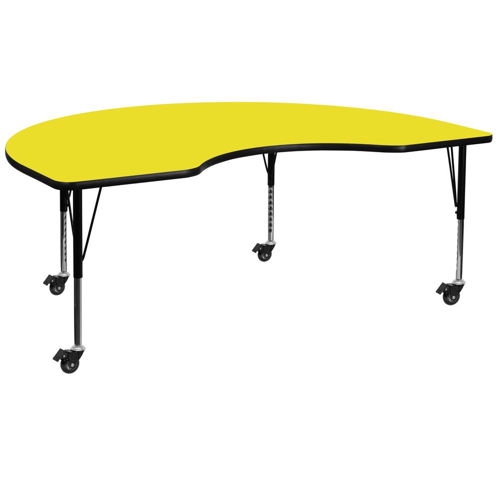48-W x 96-L Kidney Yellow HP Laminate Activity Table - Height Adjustable Short Legs for Mobile Use