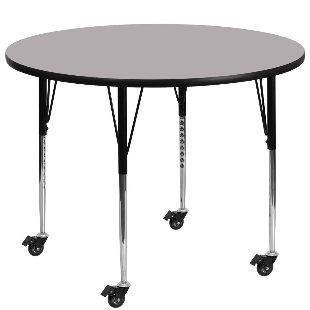 48- Round Grey Thermal Laminate Activity Table with Adjustable Legs