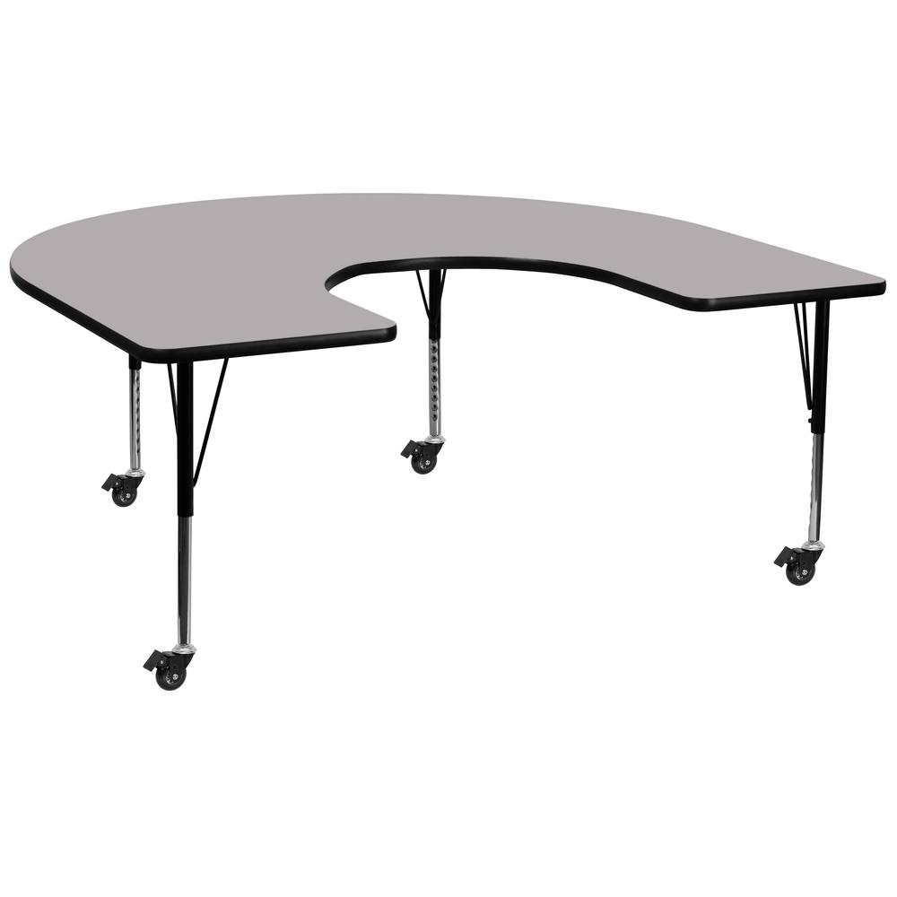 60-W x 66-L Horseshoe Grey Thermal Laminate Activity Table - Adjustable Height, Short Legs
