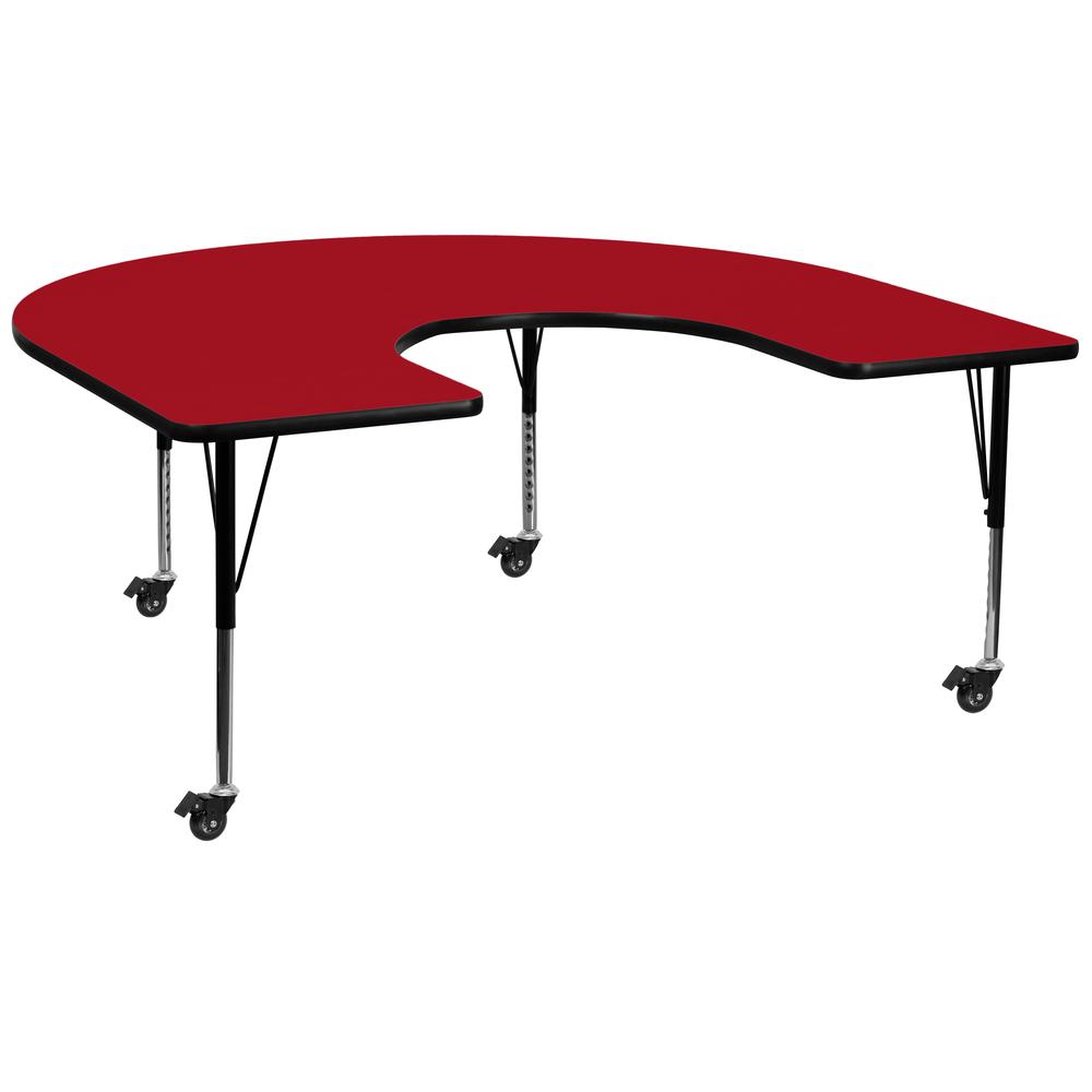60-W x 66-L Horseshoe Red Thermal Laminate Activity Table - Adjustable Short Legs