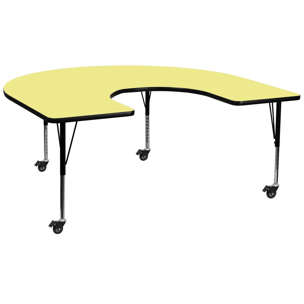 60-W x 66-L Horseshoe Yellow Thermal Laminate Activity Table - Adjustable Short Legs