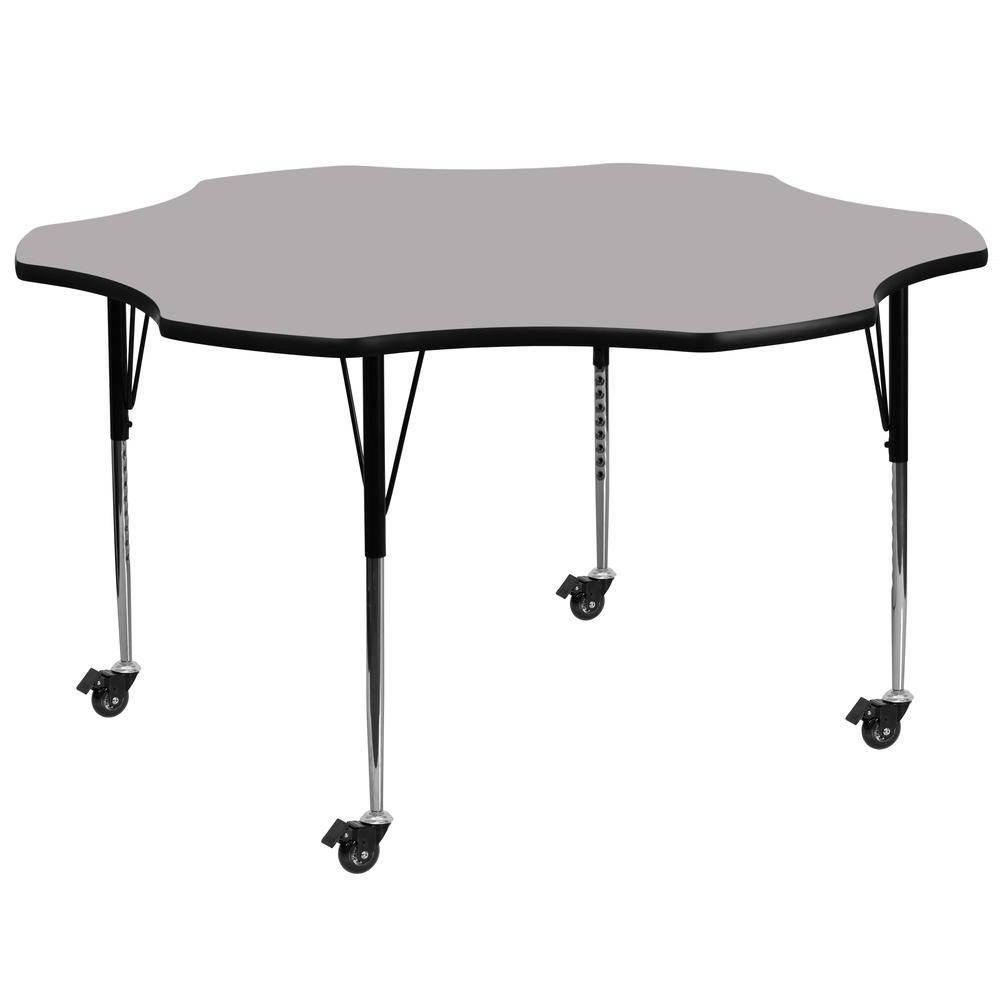 60- Flower Grey Thermal Laminate Activity Table - Mobile with Adjustable Legs