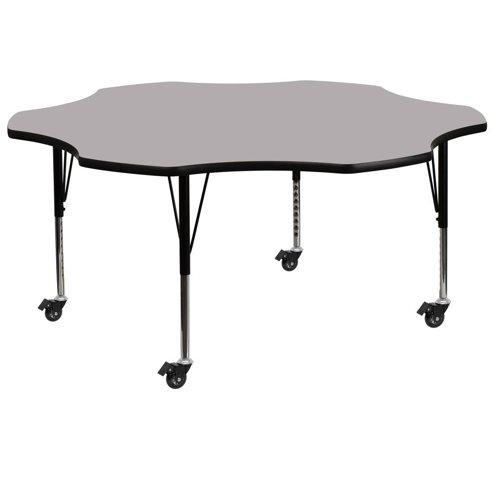 60- Flower Grey Thermal Laminate Activity Table - Mobile with Height Adjustable Short Legs