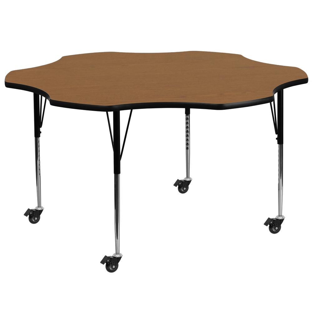 60- Flower Oak Thermal Laminate Activity Table - Mobile with Adjustable Legs