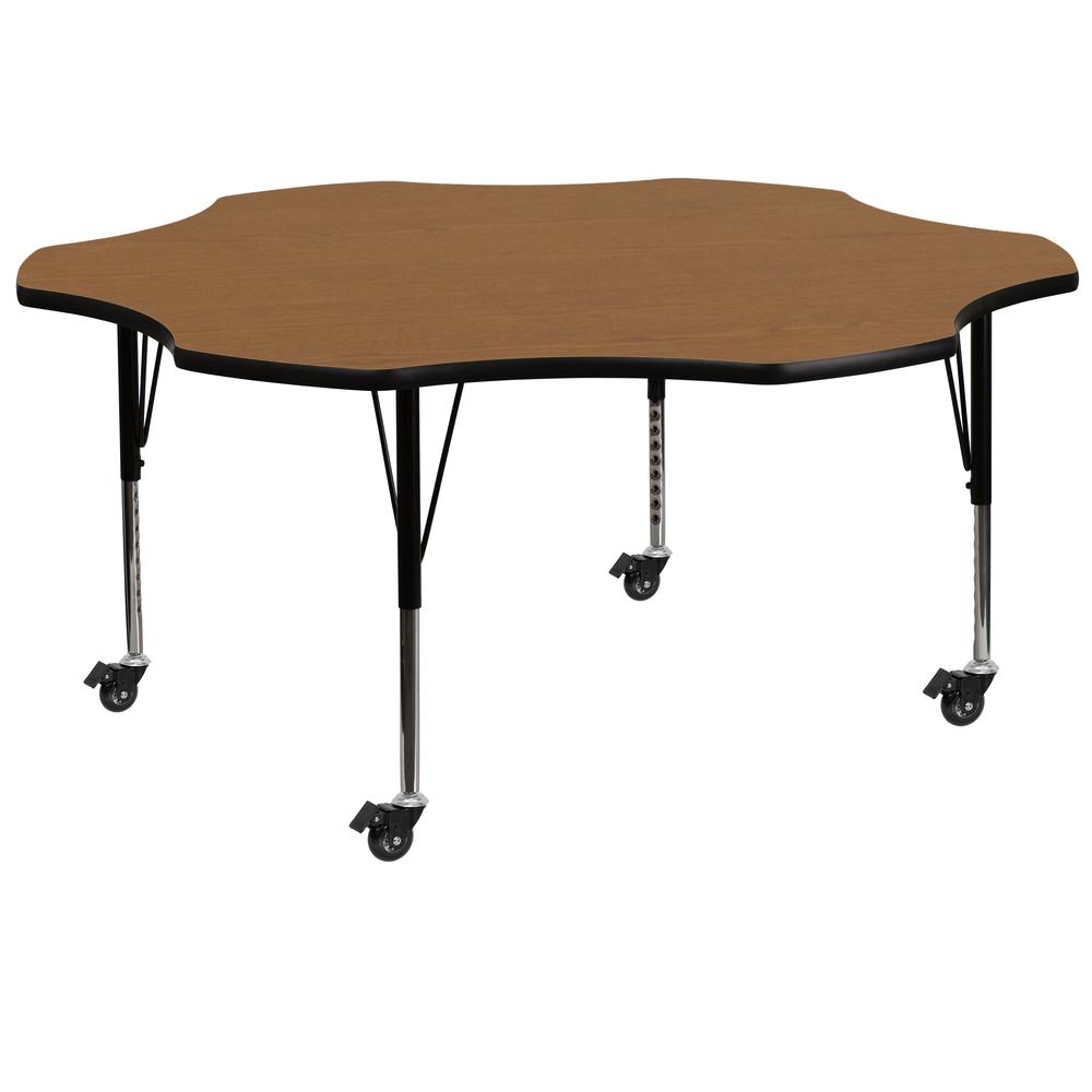 60- Flower Oak Thermal Laminate Activity Table - Mobile with Height Adjustable Short Legs
