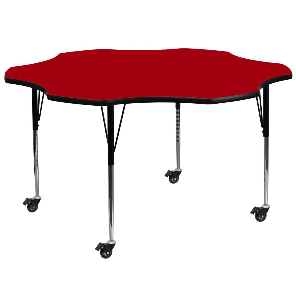 60- Flower Red Thermal Laminate Activity Table - Mobile with Adjustable Legs