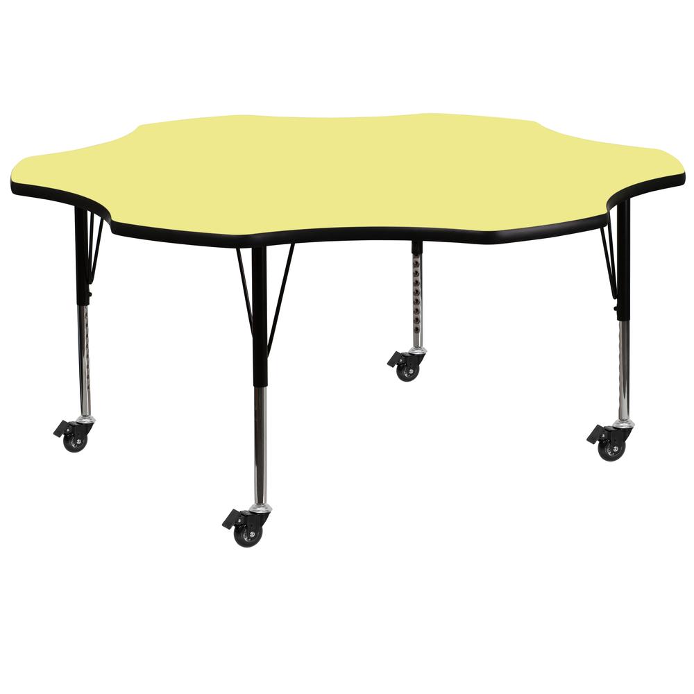 60- Flower Yellow Thermal Laminate Activity Table - Mobile with Adjustable Short Legs