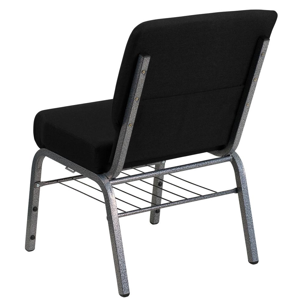 Black Fabric Church Chair with Book Rack - Silver Vein Frame (21-W)