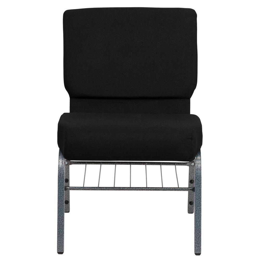 Black Fabric Church Chair with Book Rack - Silver Vein Frame (21-W)