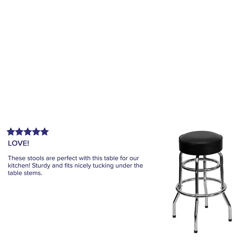 Chrome Barstool with Double Ring and Black Seat