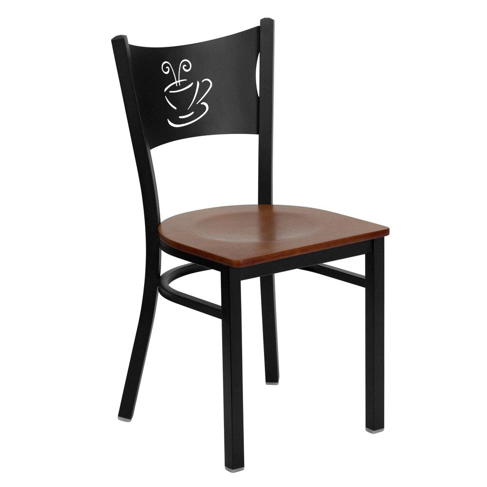 Image of Hercules Series Black Coffee Back Metal Restaurant Chair - Cherry Wood Seat