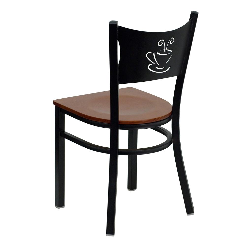 Hercules Series Black Coffee Back Metal Restaurant Chair - Cherry Wood Seat