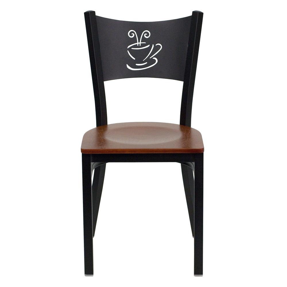 Hercules Series Black Coffee Back Metal Restaurant Chair - Cherry Wood Seat
