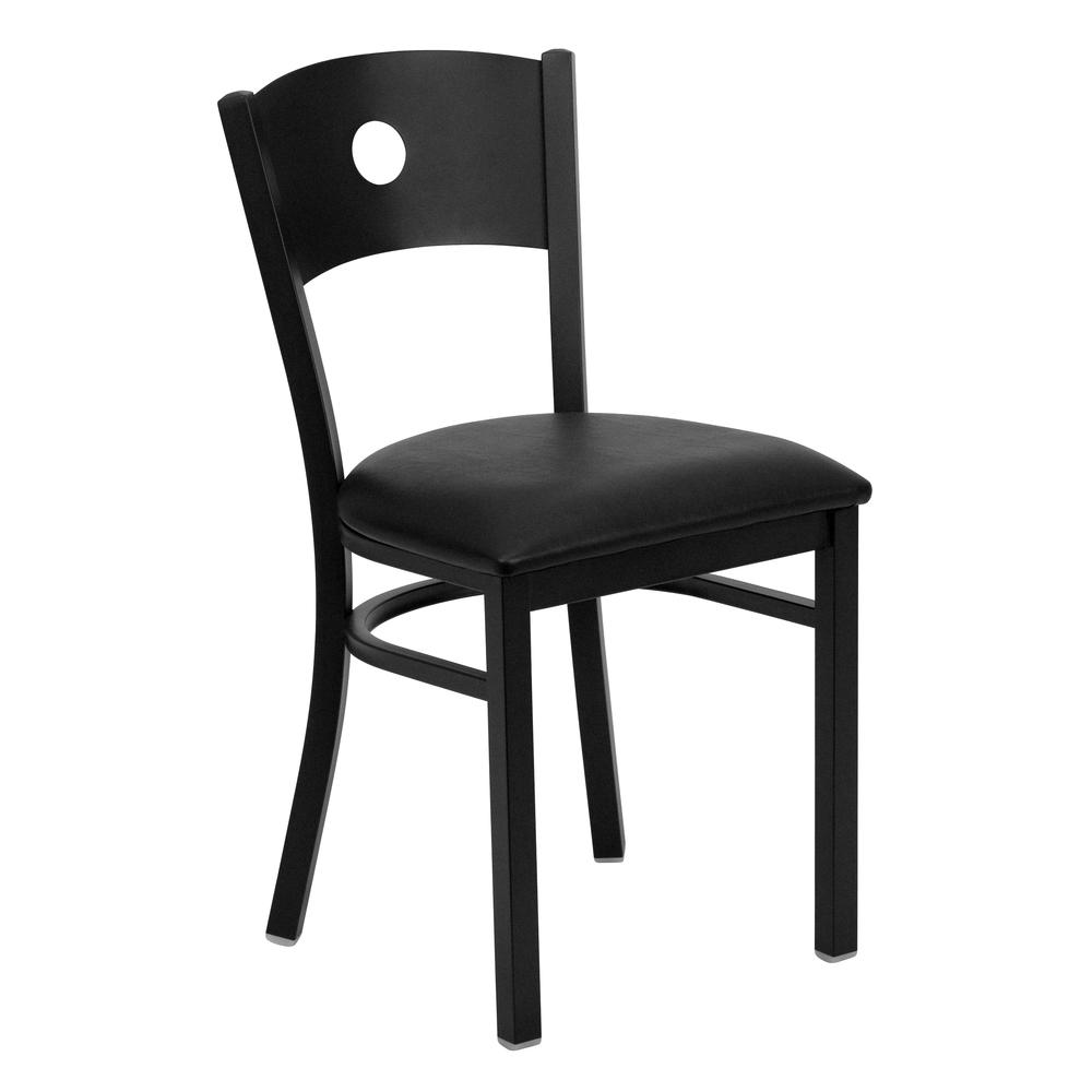 Image of Hercules Series Black Circle Back Metal Restaurant Chair - Black Vinyl Seat