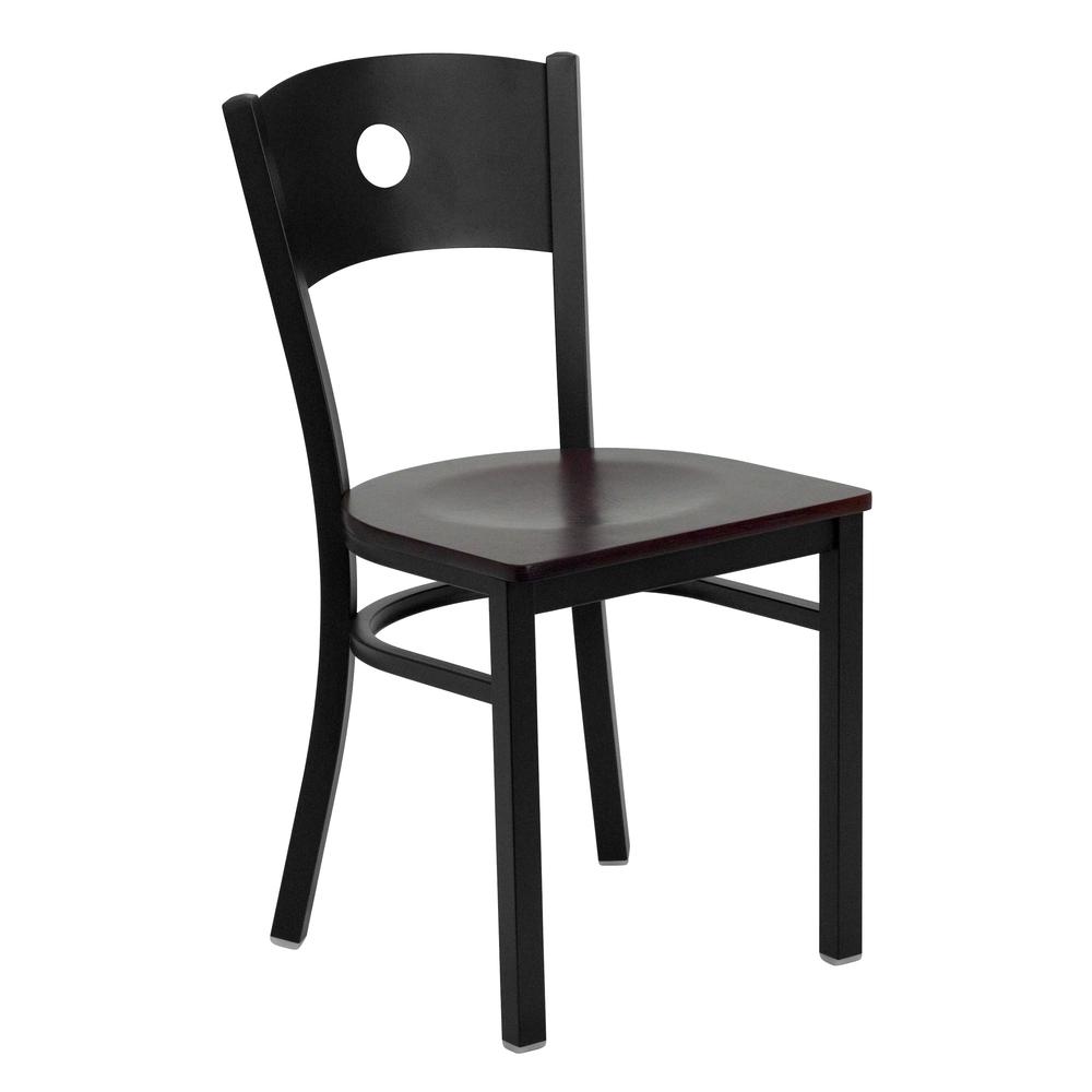 Image of Hercules Series Black Circle Back Metal Restaurant Chair - Mahogany Wood Seat