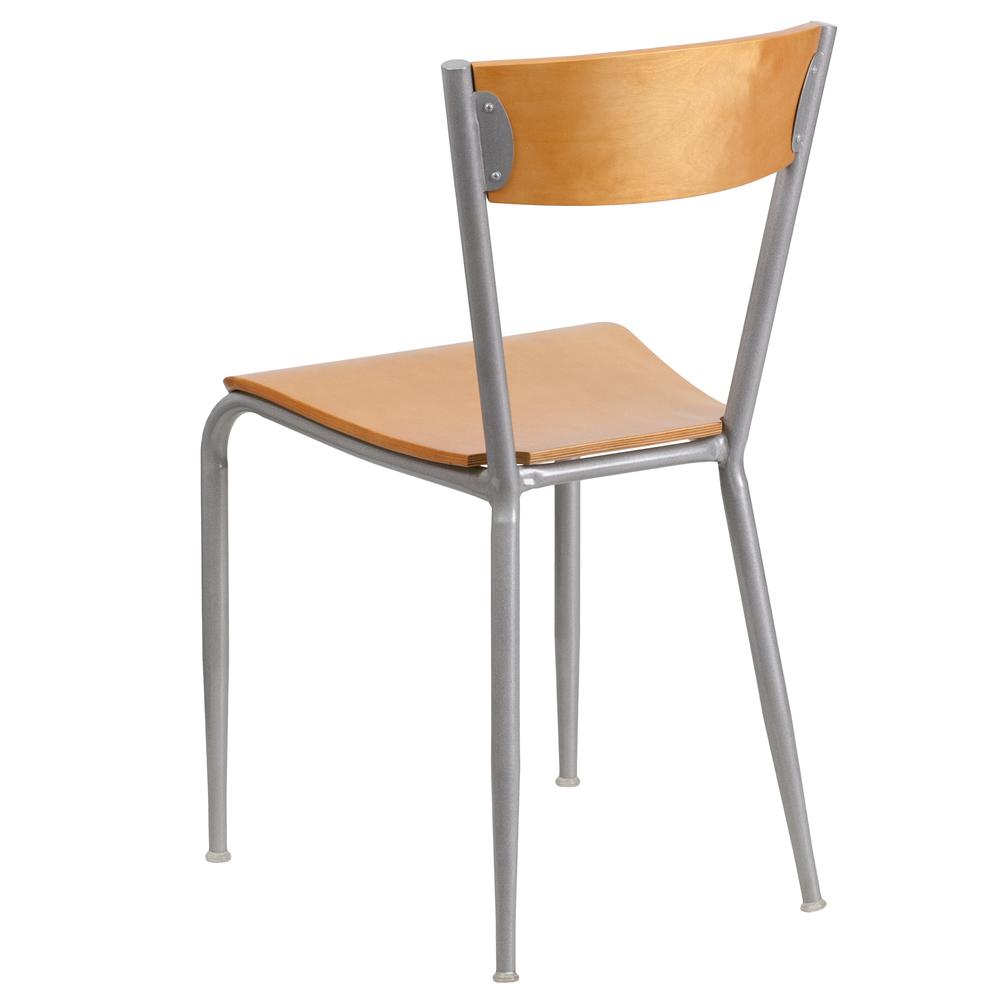 Invincible Series Silver Metal Restaurant Chair with Natural Wood Back and Seat