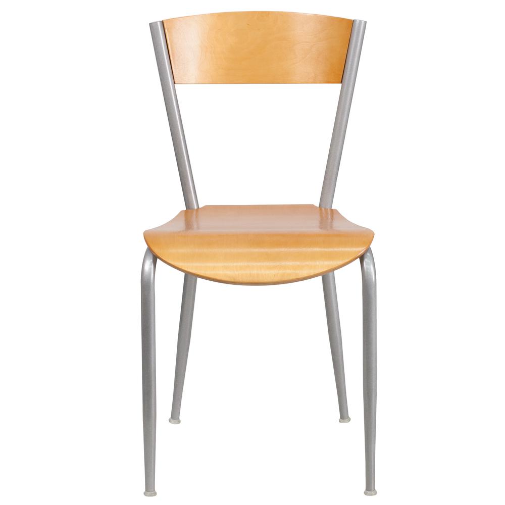 Invincible Series Silver Metal Restaurant Chair with Natural Wood Back and Seat