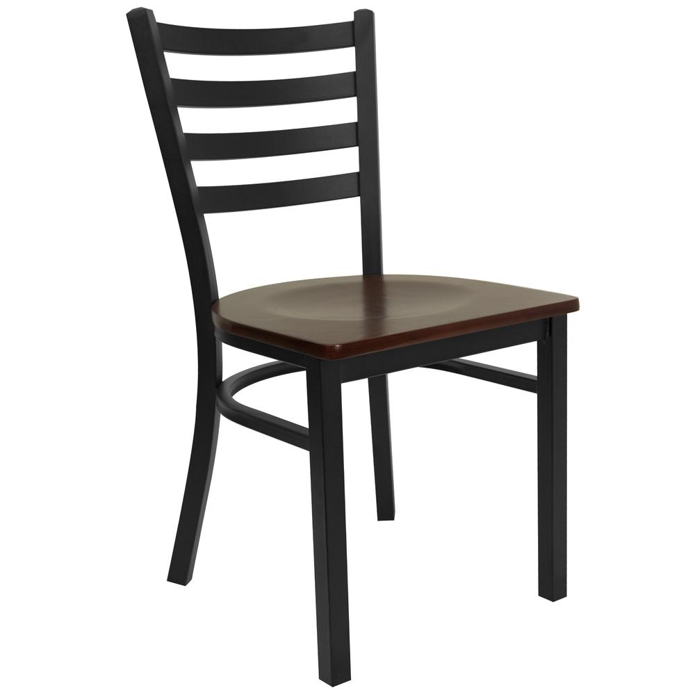 Image of Hercules Series Black Ladder Back Metal Restaurant Chair - Mahogany Wood Seat