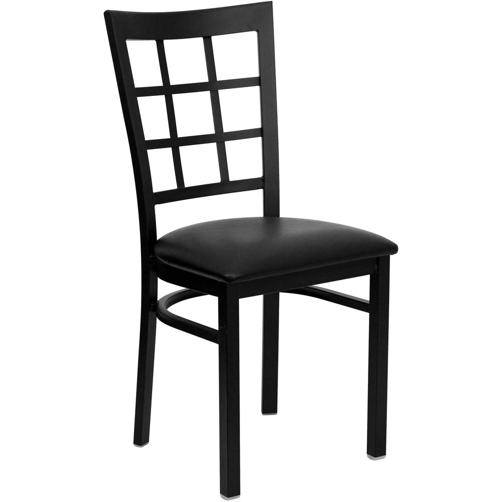 Image of Hercules Series Black Window Back Metal Restaurant Chair - Black Vinyl Seat