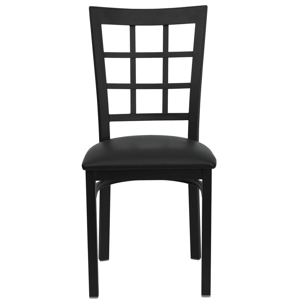 Hercules Series Black Window Back Metal Restaurant Chair - Black Vinyl Seat