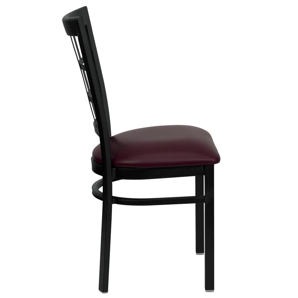 Hercules Series Black Window Back Metal Restaurant Chair - Burgundy Vinyl Seat