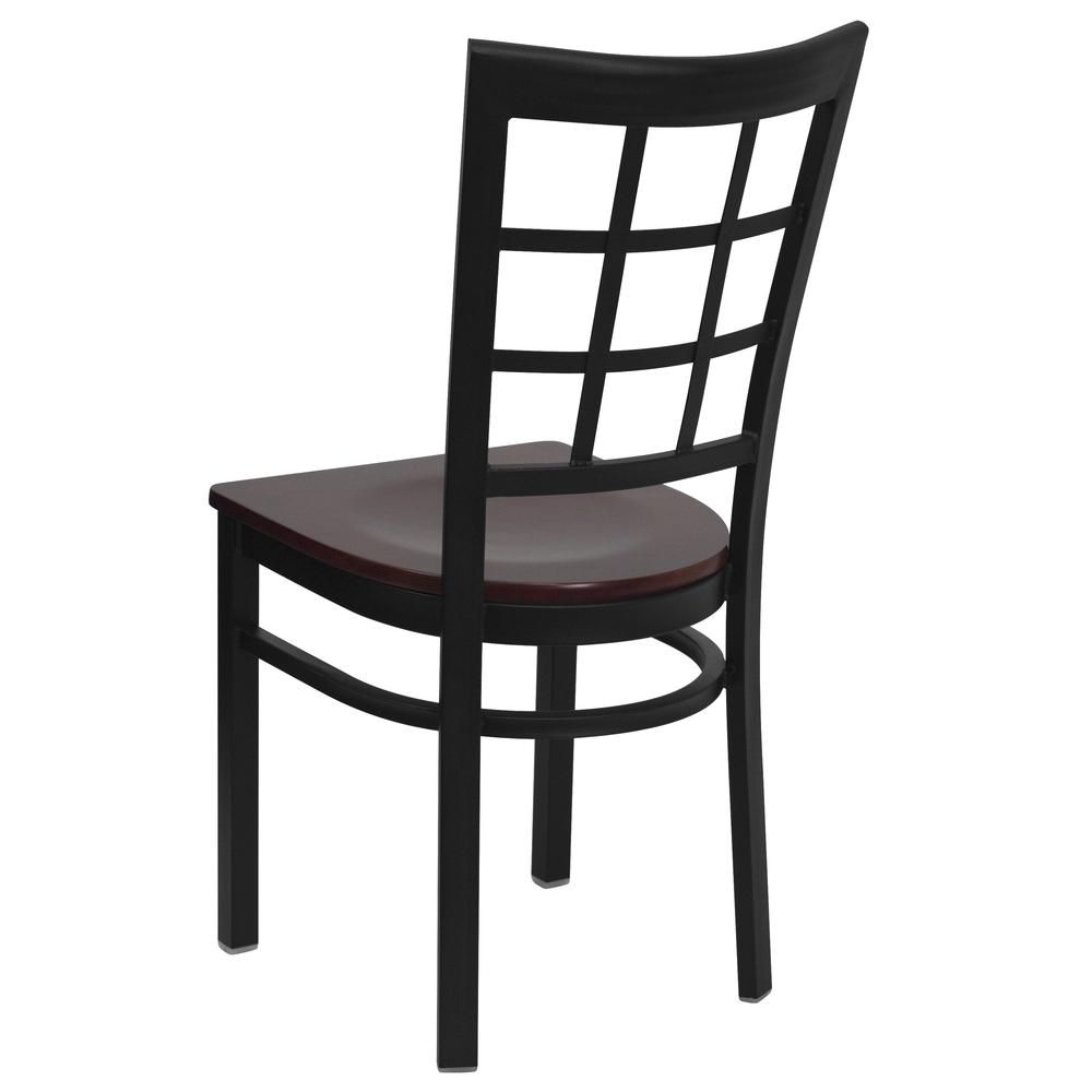 Hercules Series Black Window Back Metal Restaurant Chair - Mahogany Wood Seat