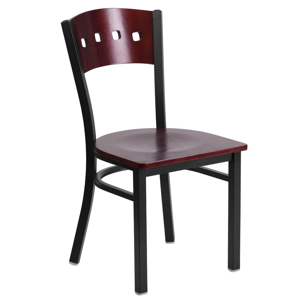 Black Metal Restaurant Chair with Mahogany Wood Back and Seat - HERCULES Series