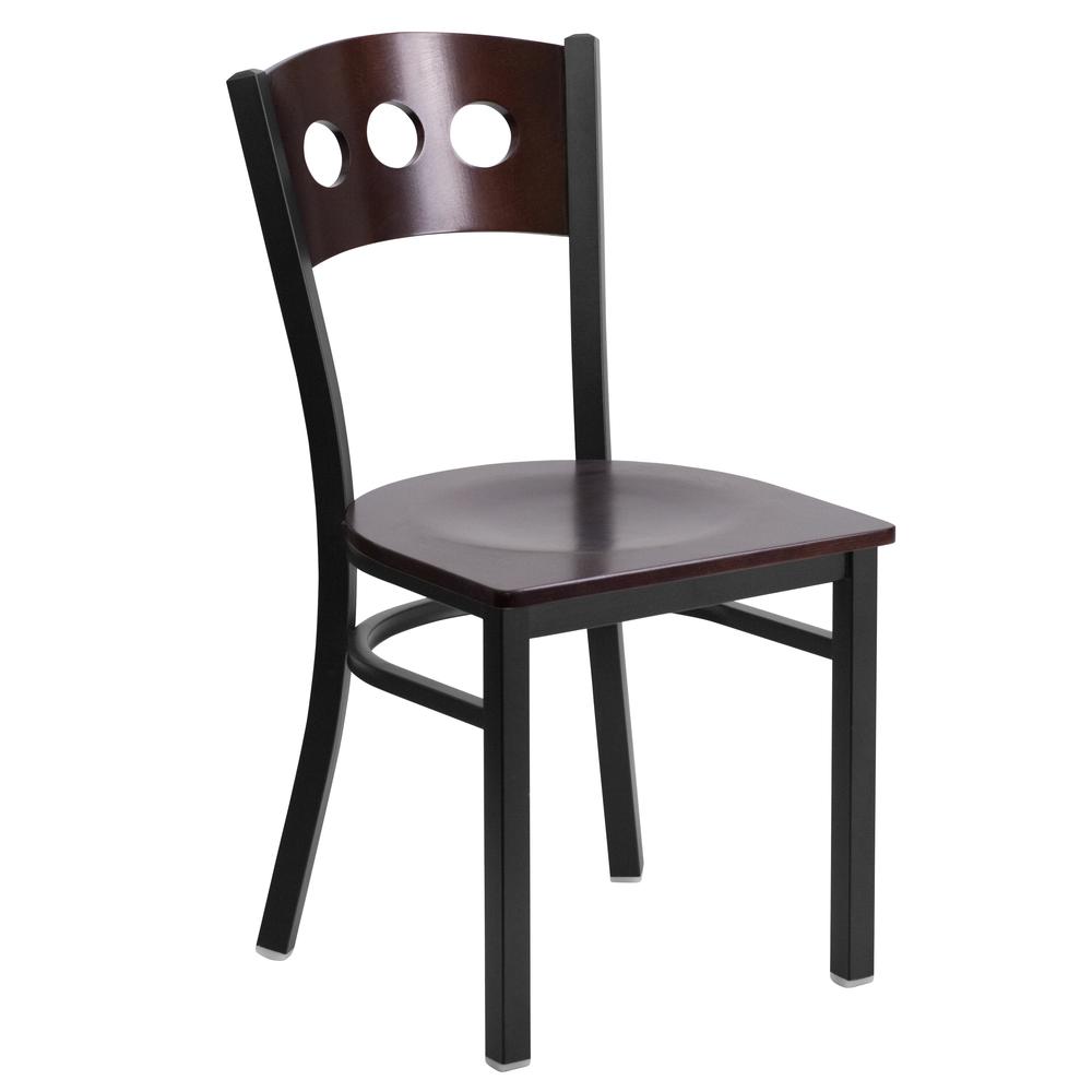 Black Metal Restaurant Chair with Walnut Wood Back and Seat - HERCULES Series