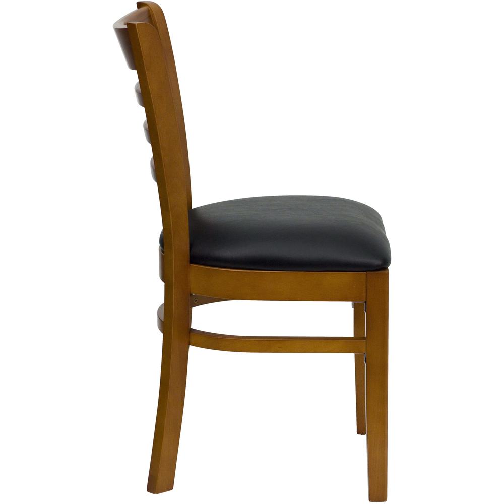 Hercules Series Ladder Back Cherry Wood Restaurant Chair - Black Vinyl Seat
