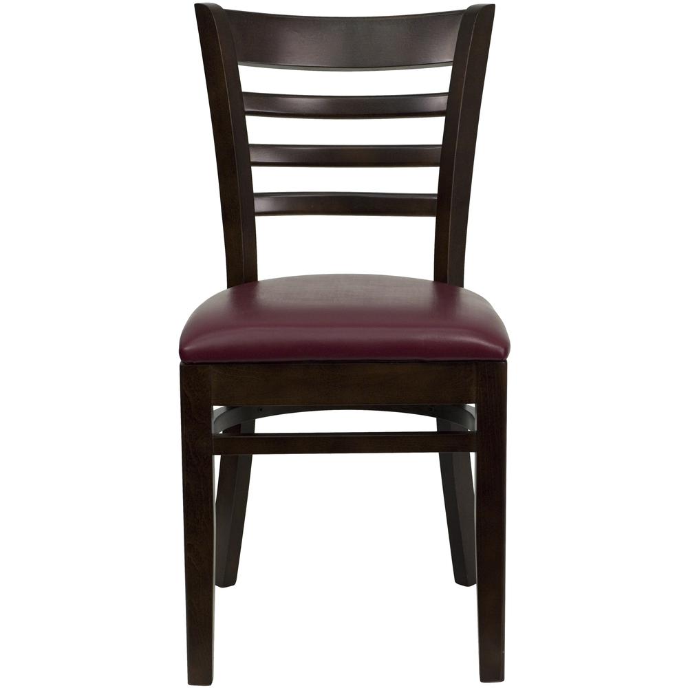Hercules Series Ladder Back Walnut Wood Restaurant Chair - Burgundy Vinyl Seat