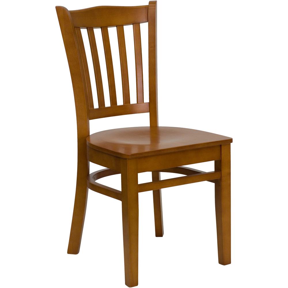 Image of Hercules Series Vertical Slat Back Cherry Wood Restaurant Chair