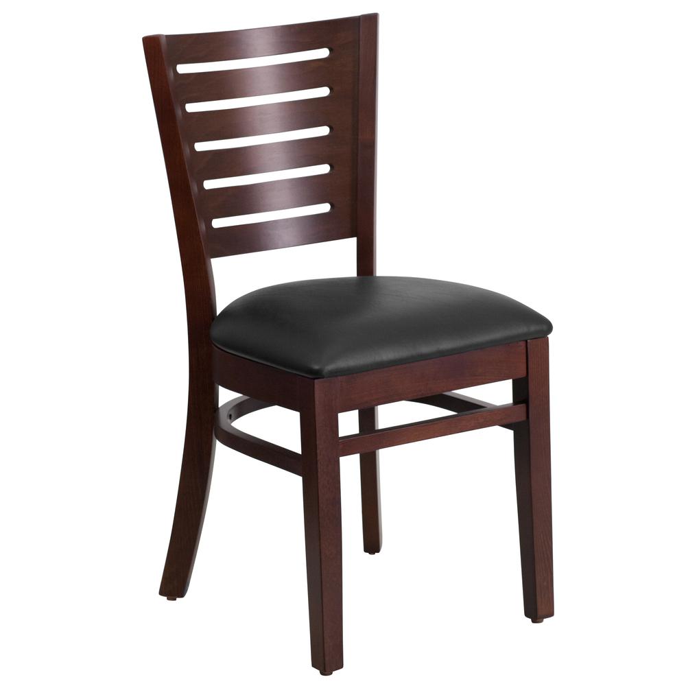 Walnut Wood Restaurant Chair with Slat Back and Black Vinyl Seat - Darby Series