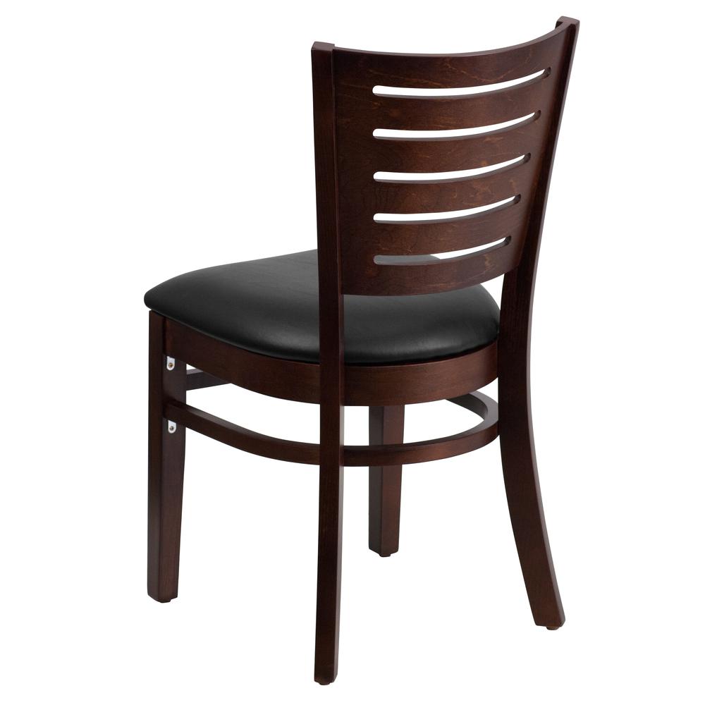 Walnut Wood Restaurant Chair with Slat Back and Black Vinyl Seat - Darby Series