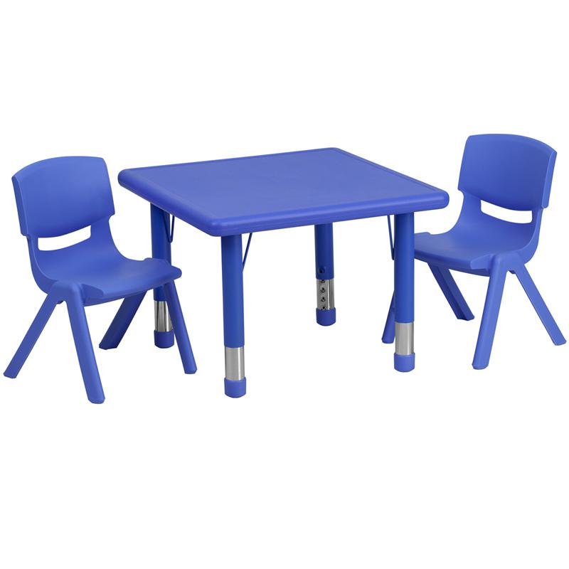 24'' Square Blue Plastic Height Adjustable Activity Table Set With 2 Chairs