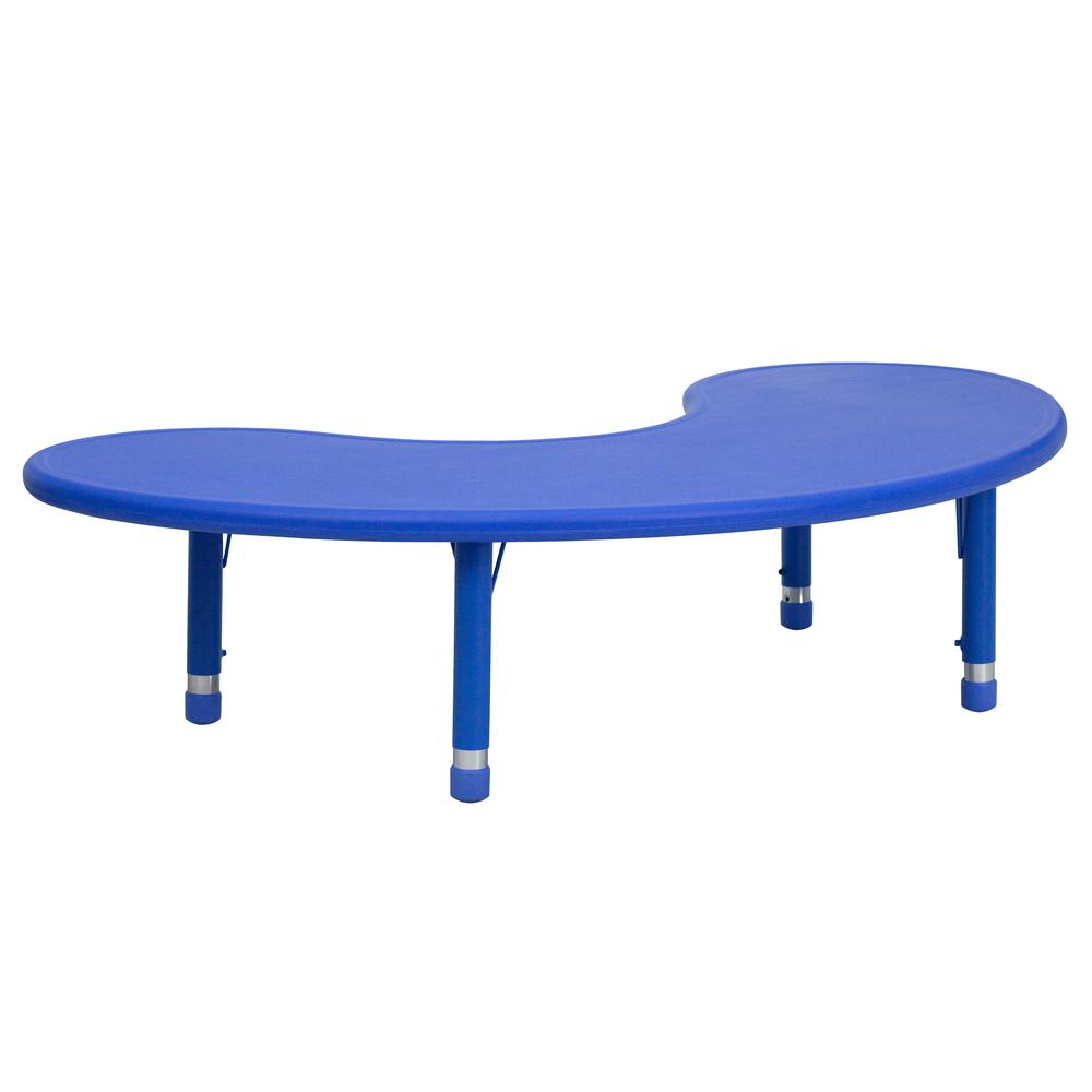Image of 35''W X 65''L Half-Moon Blue Plastic Height Adjustable Activity Table