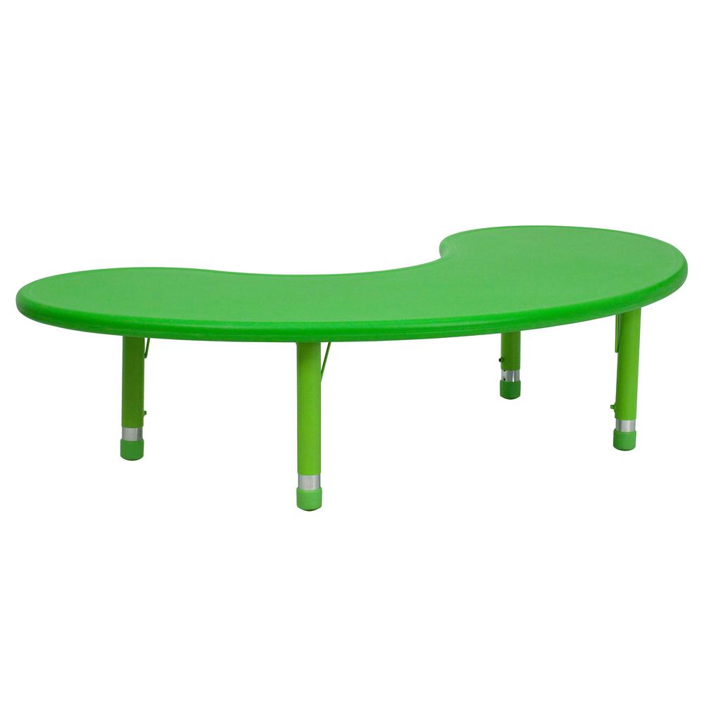 Image of 35''W X 65''L Half-Moon Green Plastic Height Adjustable Activity Table