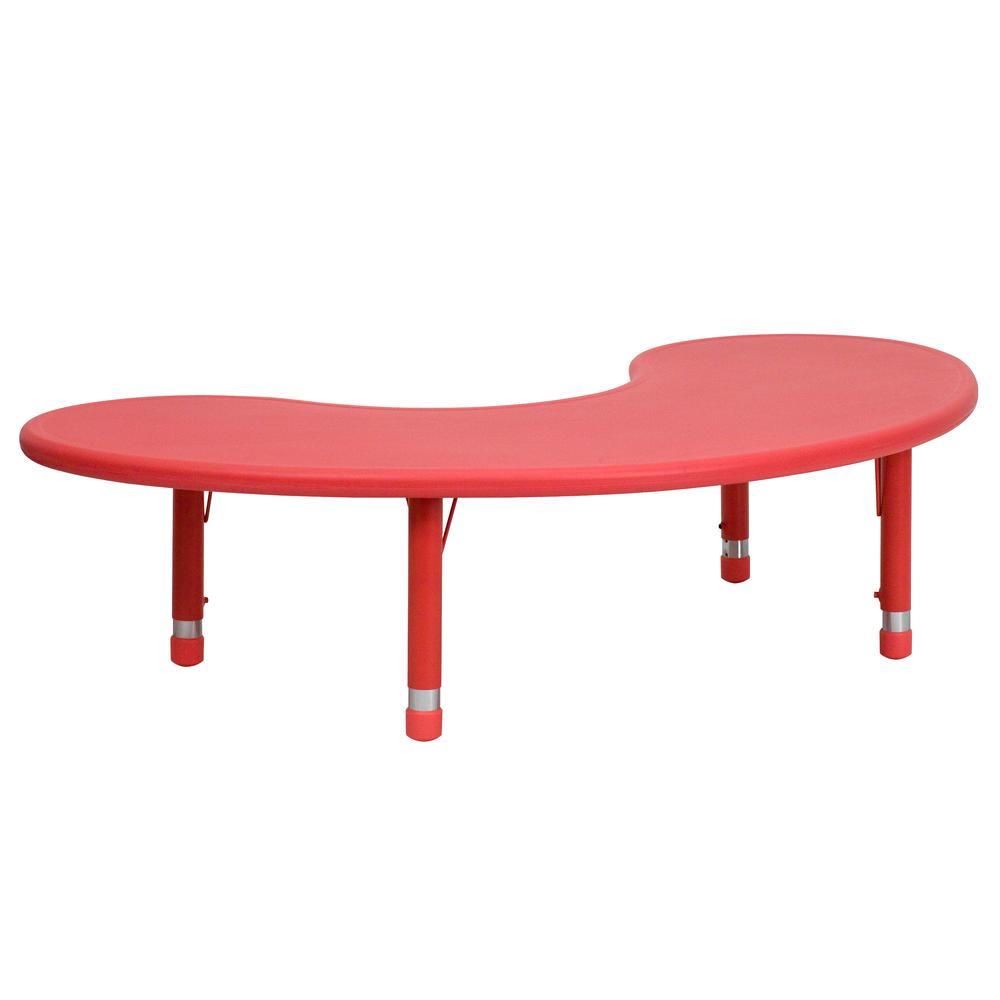 Image of 35''W X 65''L Half-Moon Red Plastic Height Adjustable Activity Table