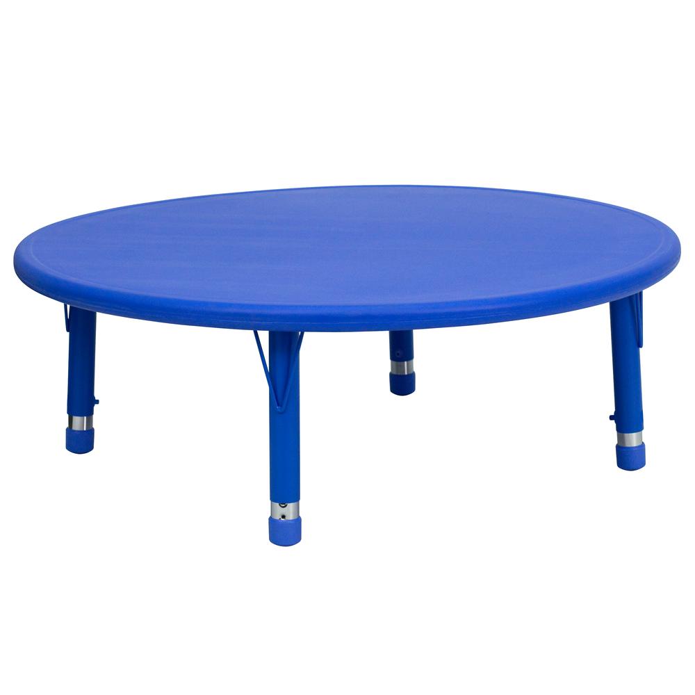 Image of 45'' Round Blue Plastic Height Adjustable Activity Table