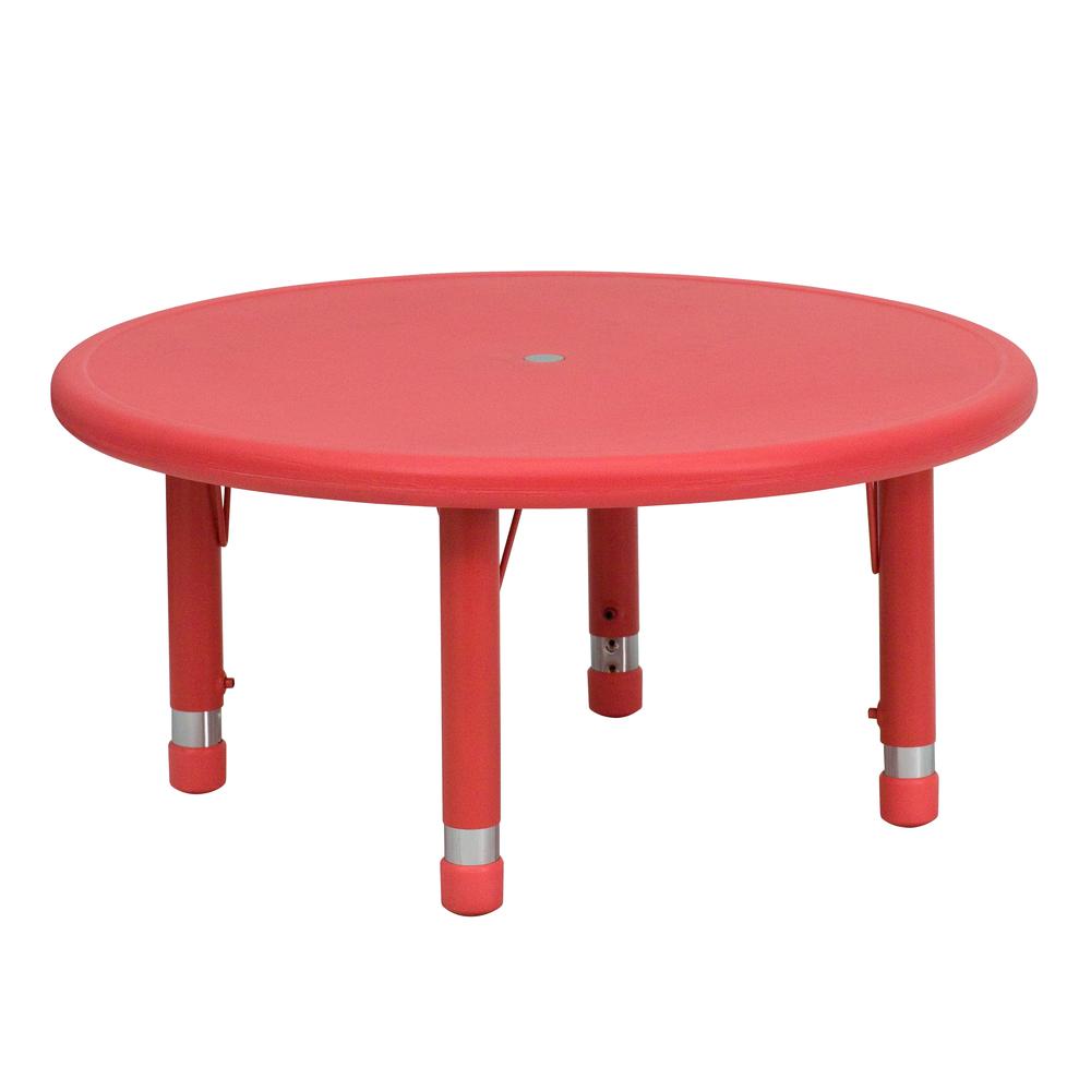 Image of 33'' Round Red Plastic Height Adjustable Activity Table