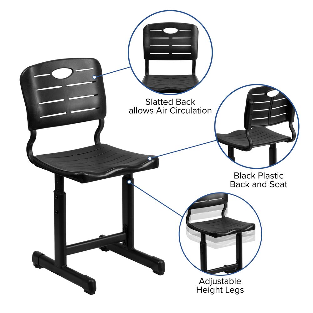 Black Student Chair with Adjustable Height and Pedestal Frame
